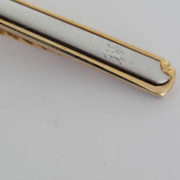 Burberry Tie Bar Clip Clasp Gold Silver Tone 2in Logo Vintage Logo - Picture 2 of 6
